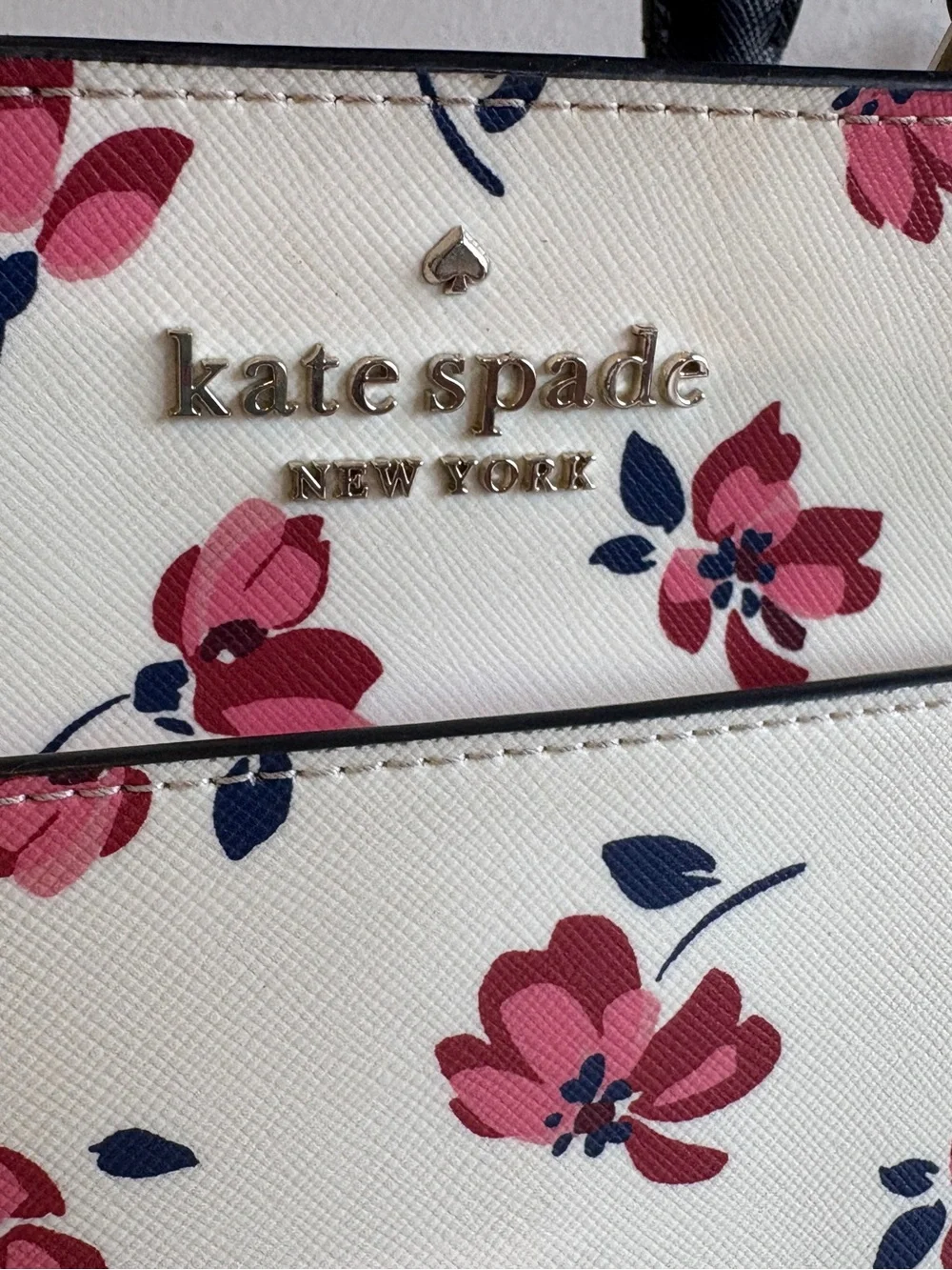 kate spade Cream Floral Satchel with Pink & Navy Accents